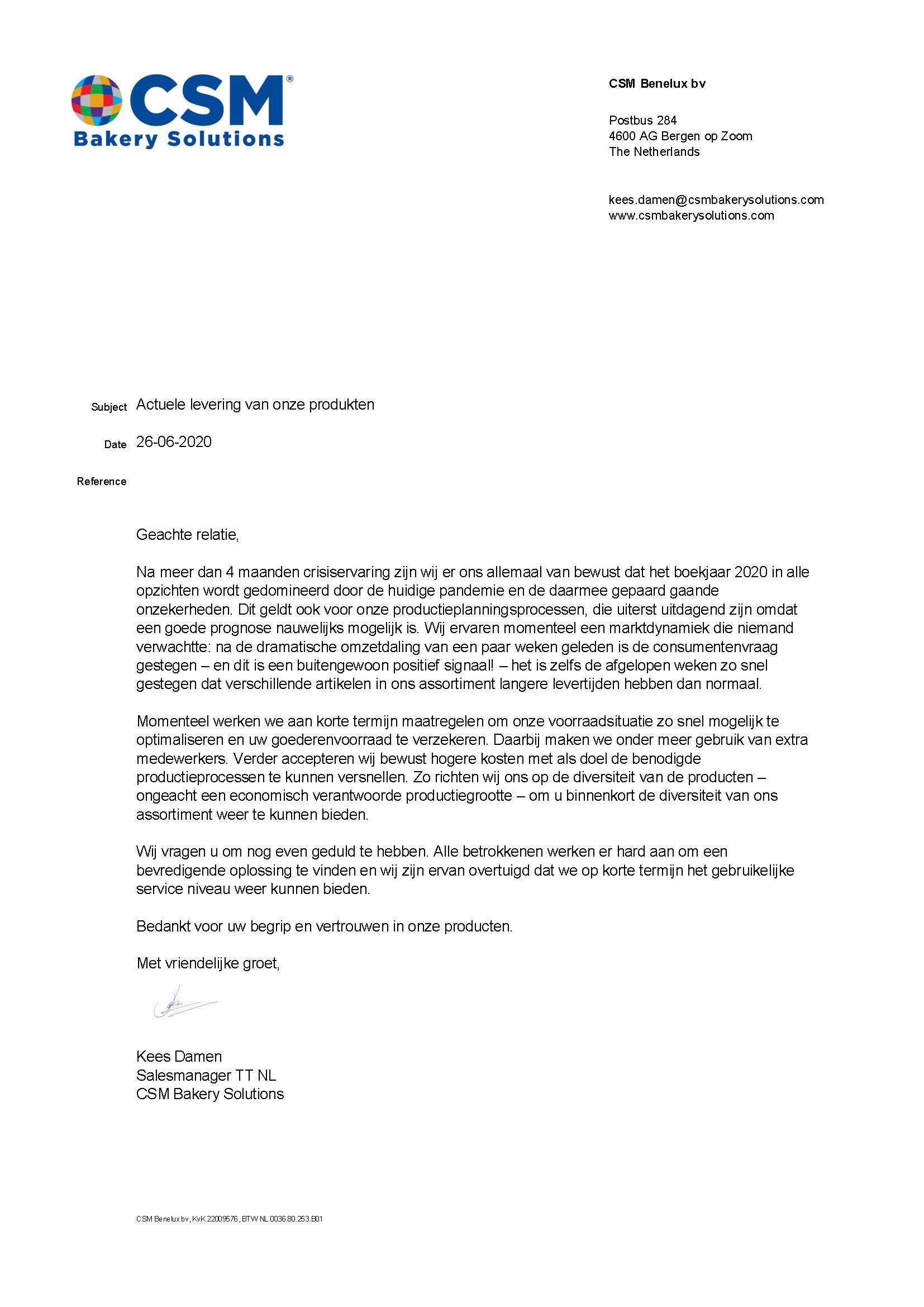 statement CSM leveringsproblemen