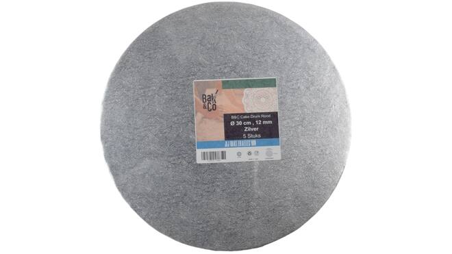 Cake drum Ø30 1,2 zilver rond b&c