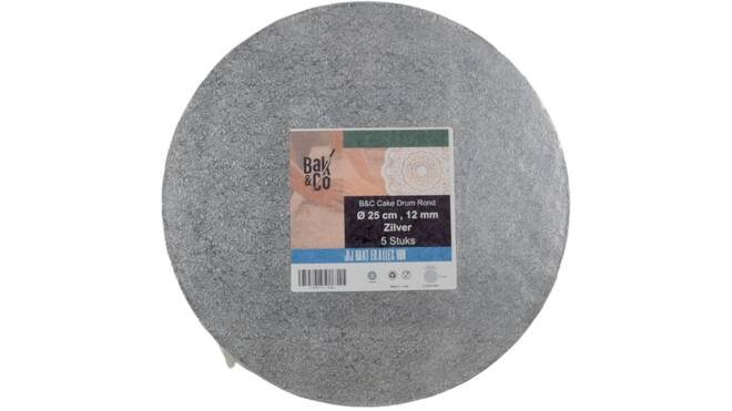 Cake drum Ø25 1,2 zilver rond b&c