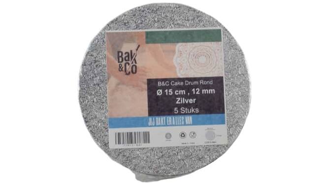 Cake drum Ø15 1,2 zilver rond b&c