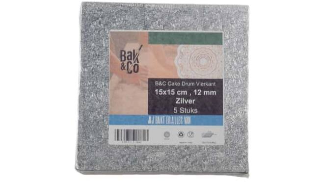 Cake drum 15x15 1,2 zilver vierkant b&c