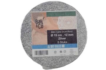 Cake drum Ø15 1,2 zilver rond b&c