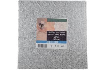 Cake drum 22,5x22,5 1,2 zilver vierkant b&c